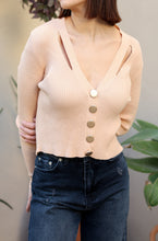 Load image into Gallery viewer, Beige V-Neck Buttoned Top - thestyleloftlb