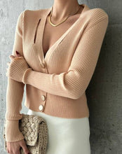 Load image into Gallery viewer, Beige V-Neck Buttoned Top