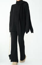 Load image into Gallery viewer, Black Knit Set With Scarf - thestyleloftlb
