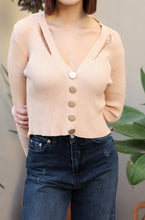 Load image into Gallery viewer, Beige V-Neck Buttoned Top - thestyleloftlb
