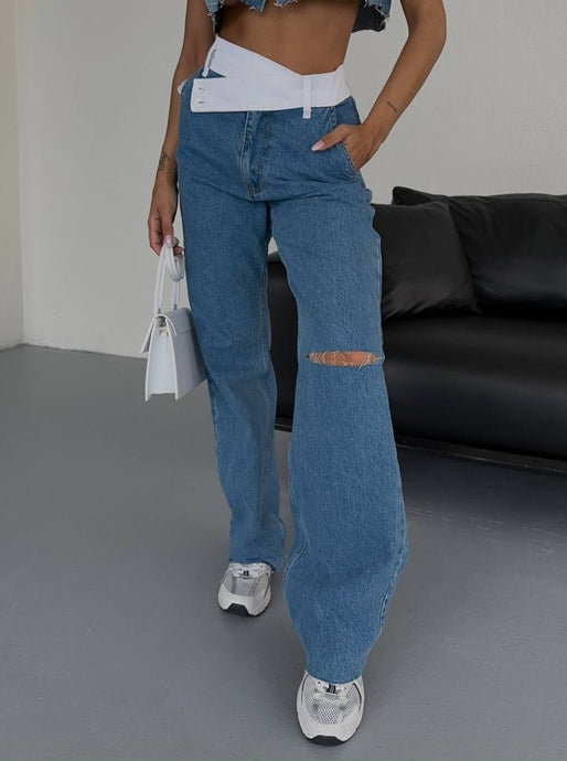 Wide Leg Asymmetrical Jeans - thestyleloftlb