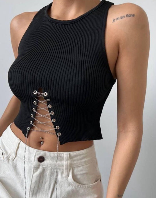 Cropped Tank Lace Up Top - thestyleloftlb